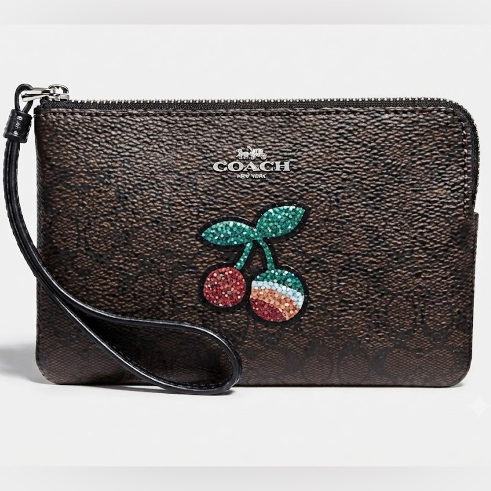 COACH F31891 Corner Zip Wristlet Signature Cherry - NWT